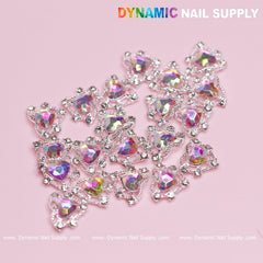 20 pcs Luxury Heart-shaped Charms for Nails Art Design (AB rhinestones + Silver claws base)