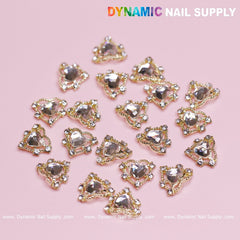 20 pcs Luxury Heart Charm for Valentine Nails Design (Rhinestones Border Edge, Gold)