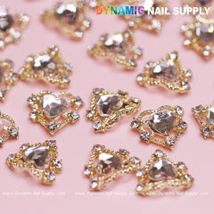 20 pcs Luxury Heart Charm for Valentine Nails Design (Rhinestones Border Edge, Gold)