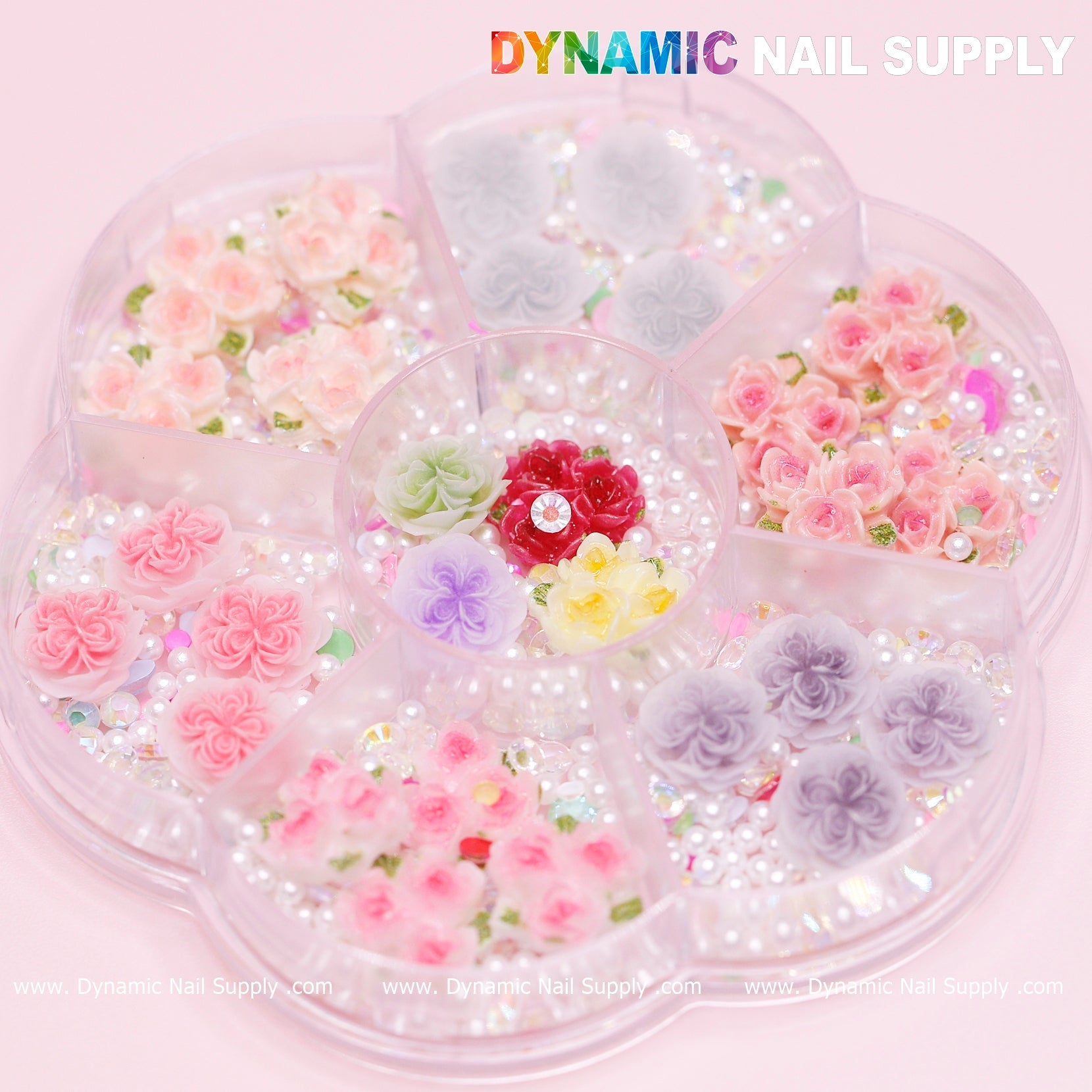 40 pcs White and Pink 3D 5D Rose Flower Charm with pearls Accessories for Valentine Nails Art Design
