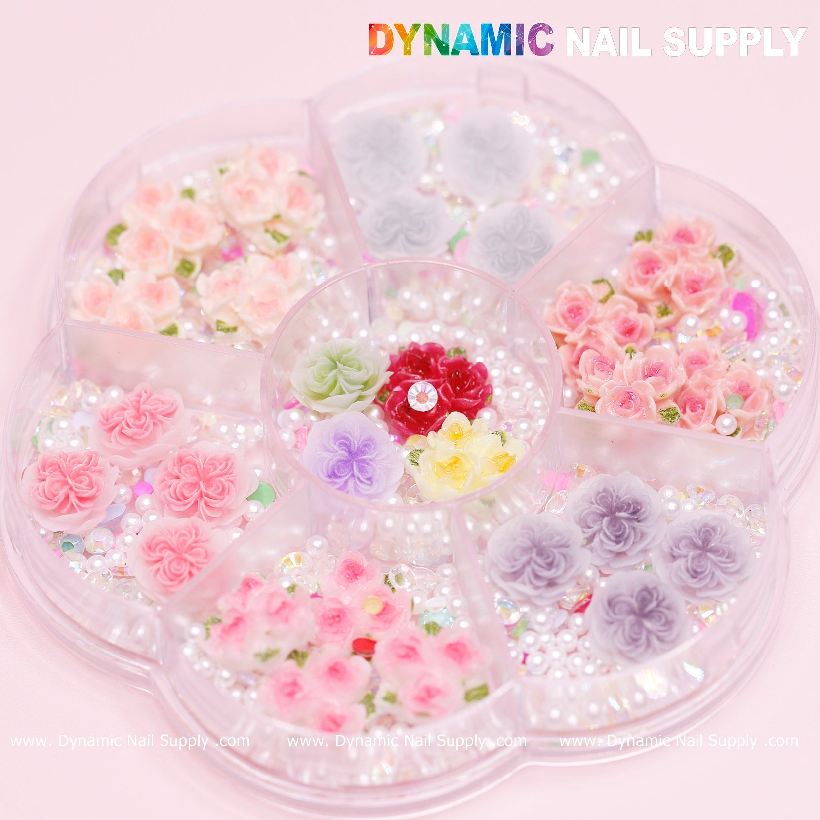 40 pcs White and Pink 3D 5D Rose Flower Charm with pearls Accessories for Valentine Nails Art Design