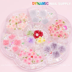 40 pcs White and Pink 3D 5D Rose Flower Charm with pearls Accessories for Valentine Nails Art Design
