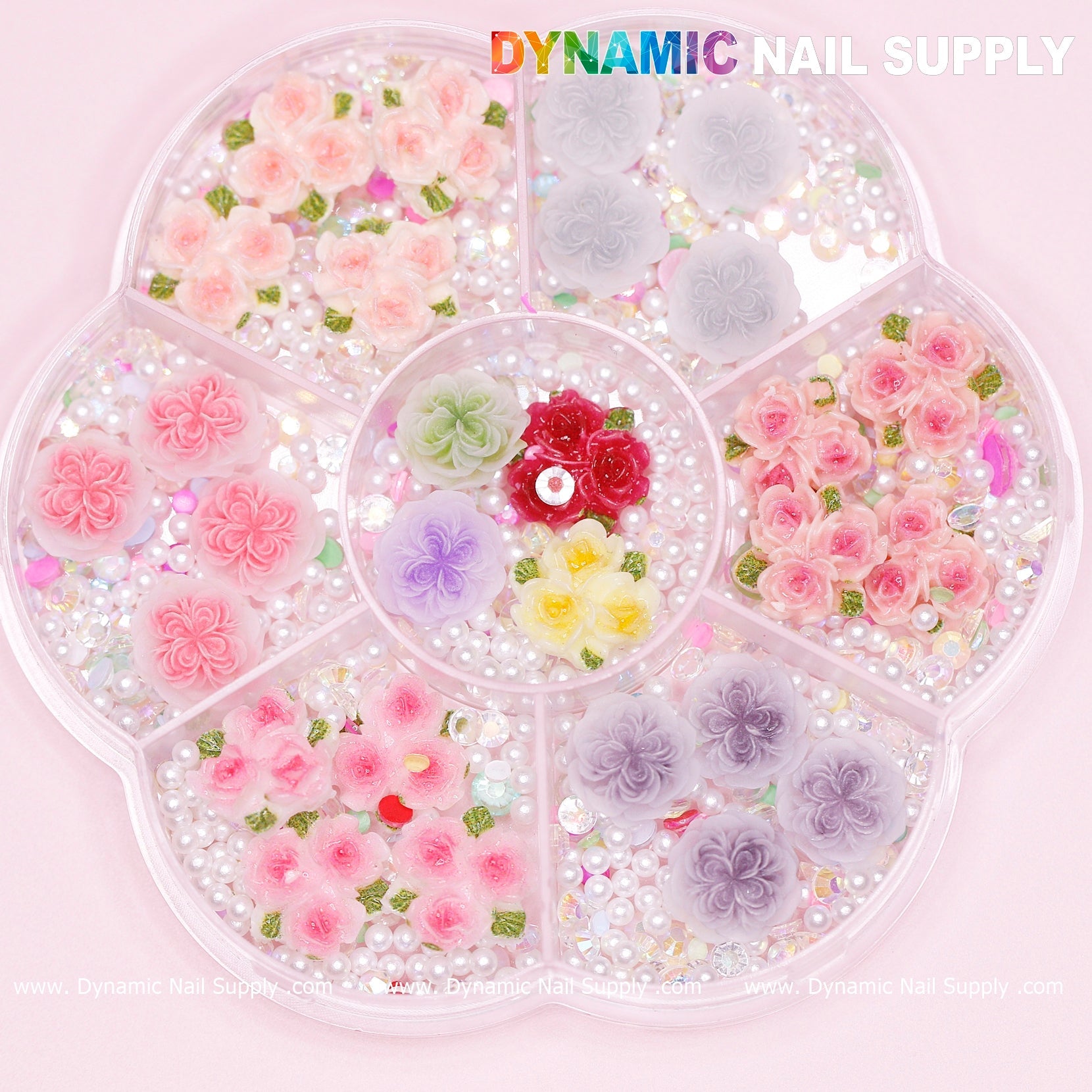 40 pcs White and Pink 3D 5D Rose Flower Charm with pearls Accessories for Valentine Nails Art Design