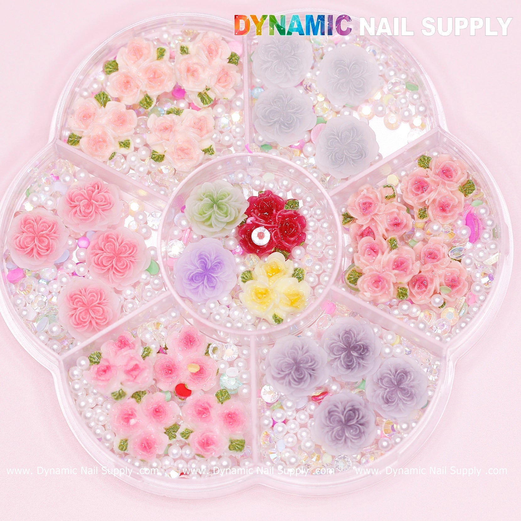 40 pcs White and Pink 3D 5D Rose Flower Charm with pearls Accessories for Valentine Nails Art Design