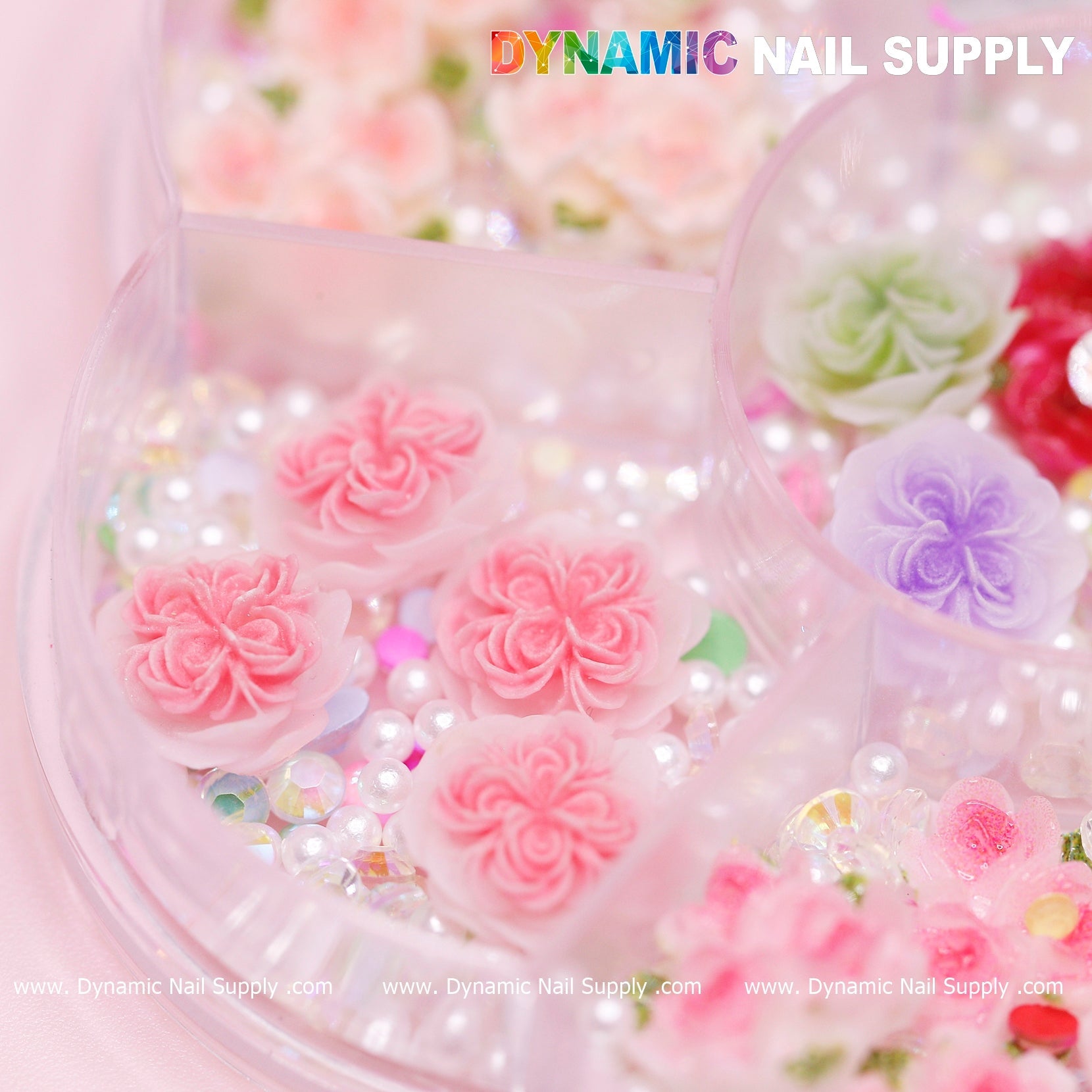 40 pcs White and Pink 3D 5D Rose Flower Charm with pearls Accessories for Valentine Nails Art Design