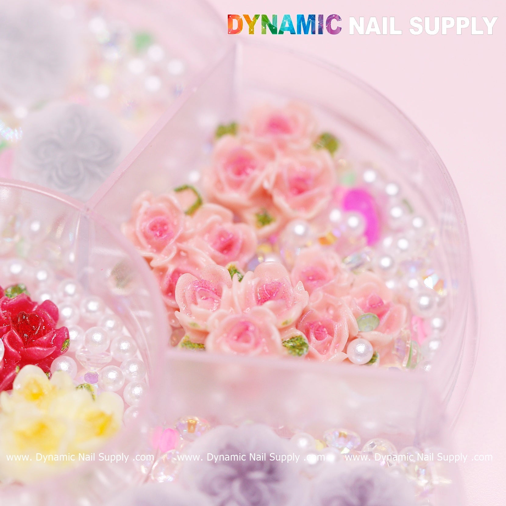 40 pcs White and Pink 3D 5D Rose Flower Charm with pearls Accessories for Valentine Nails Art Design