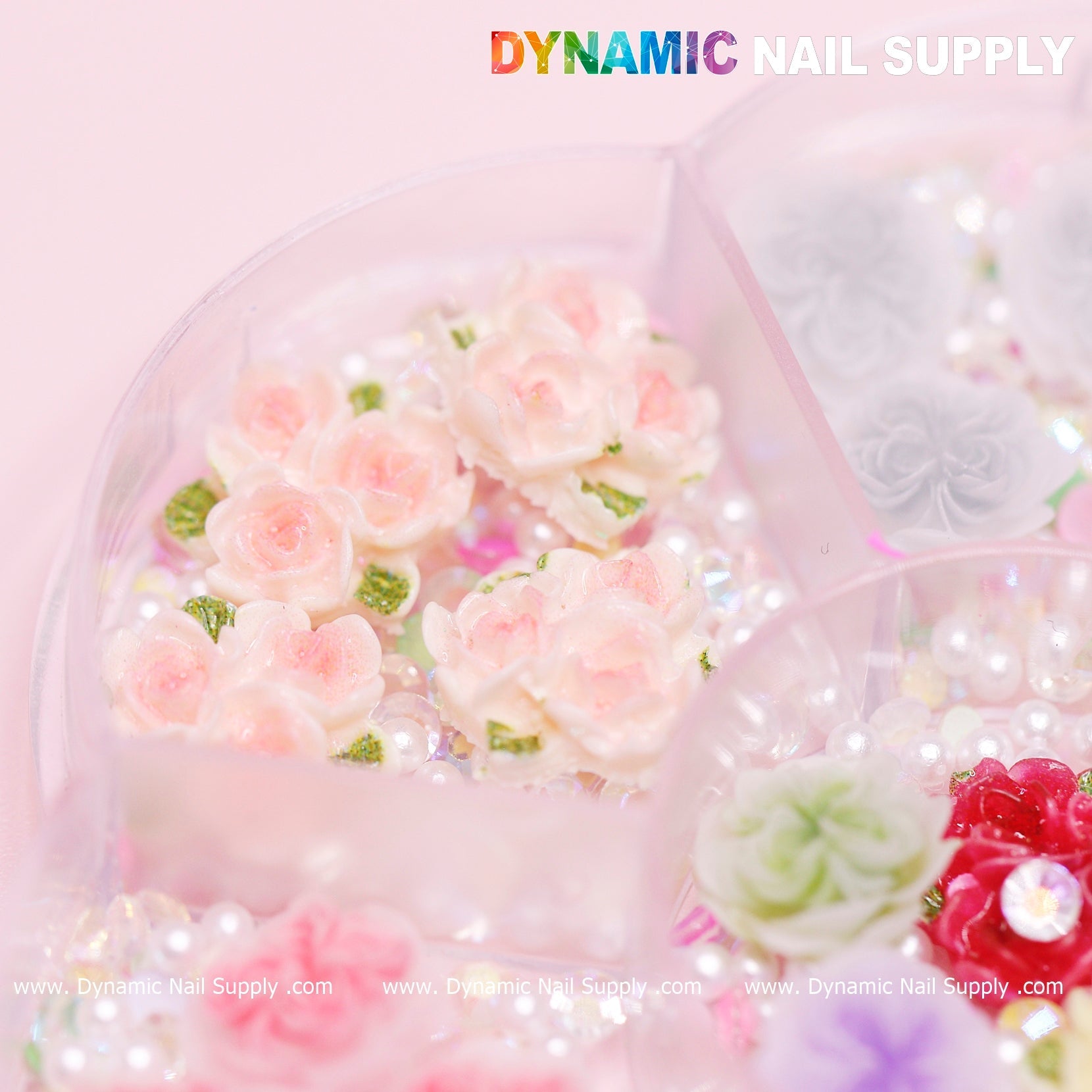 40 pcs White and Pink 3D 5D Rose Flower Charm with pearls Accessories for Valentine Nails Art Design