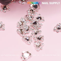 20 pcs Silver Heart Charm (Crystal heart Rhinestone) for Valentine Nails Design