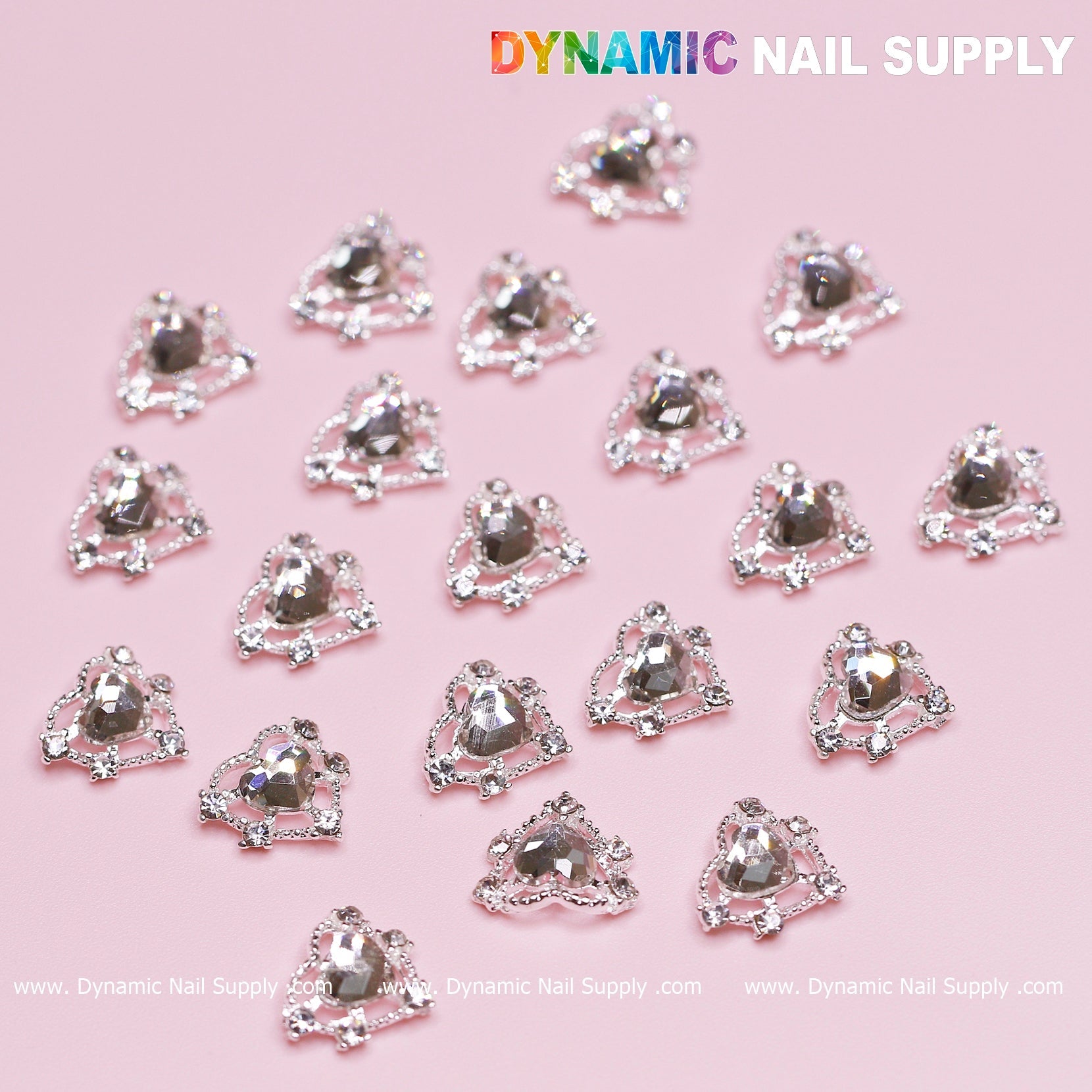 20 pcs Silver Heart Charm (Crystal heart Rhinestone) for Valentine Nails Design