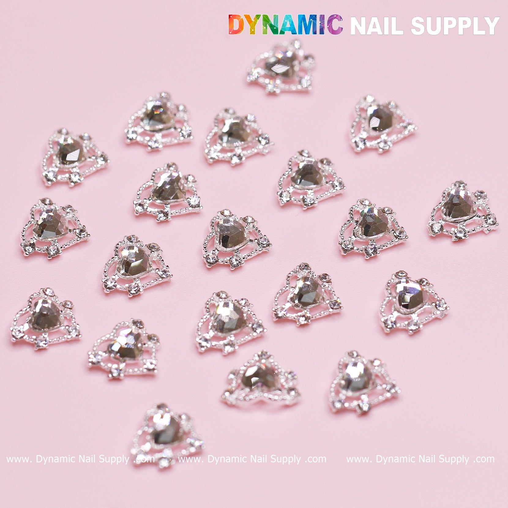 20 pcs Silver Heart Charm (Crystal heart Rhinestone) for Valentine Nails Design