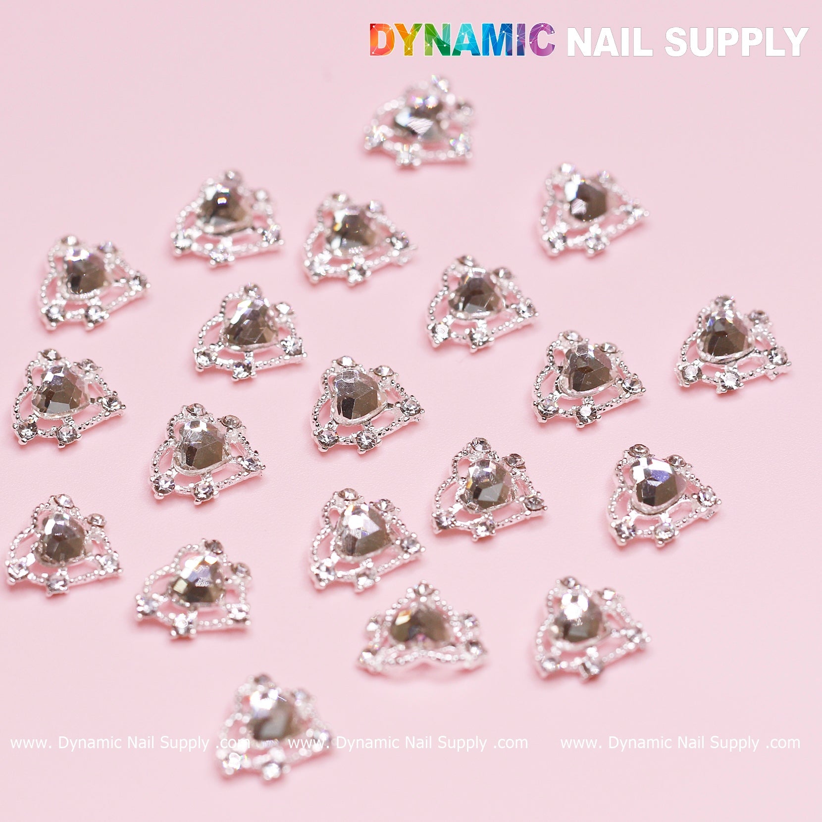 20 pcs Silver Heart Charm (Crystal heart Rhinestone) for Valentine Nails Design