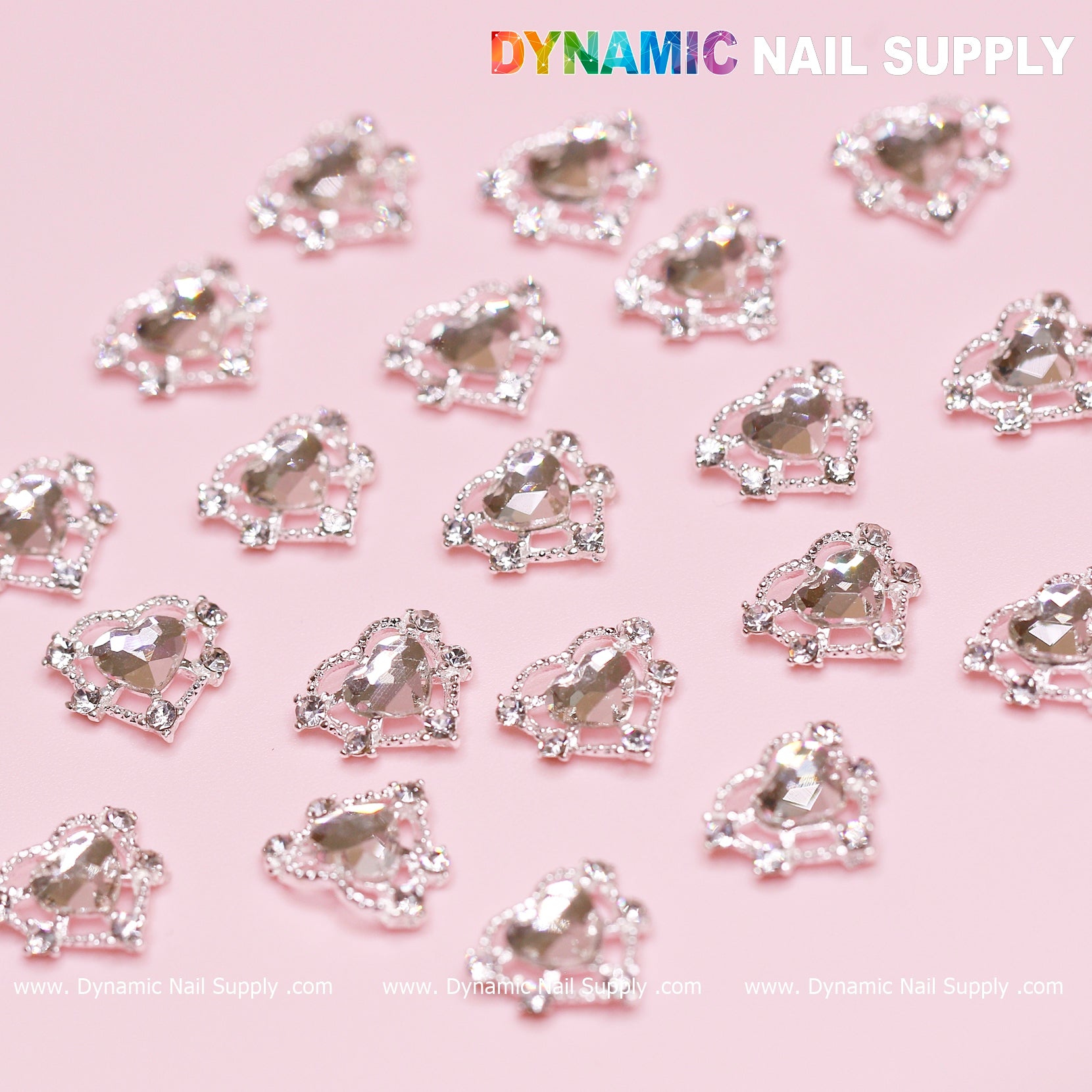 20 pcs Silver Heart Charm (Crystal heart Rhinestone) for Valentine Nails Design