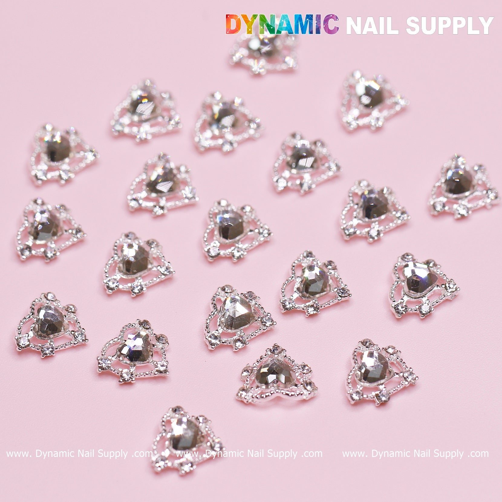 20 pcs Silver Heart Charm (Crystal heart Rhinestone) for Valentine Nails Design