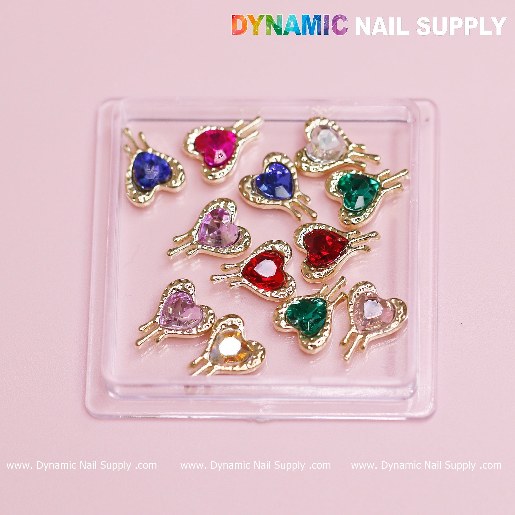 12 pcs Heart Charm with gold edge (Bleeding/Dripping) for Valentine Nails Design (Rhinestones engraved)