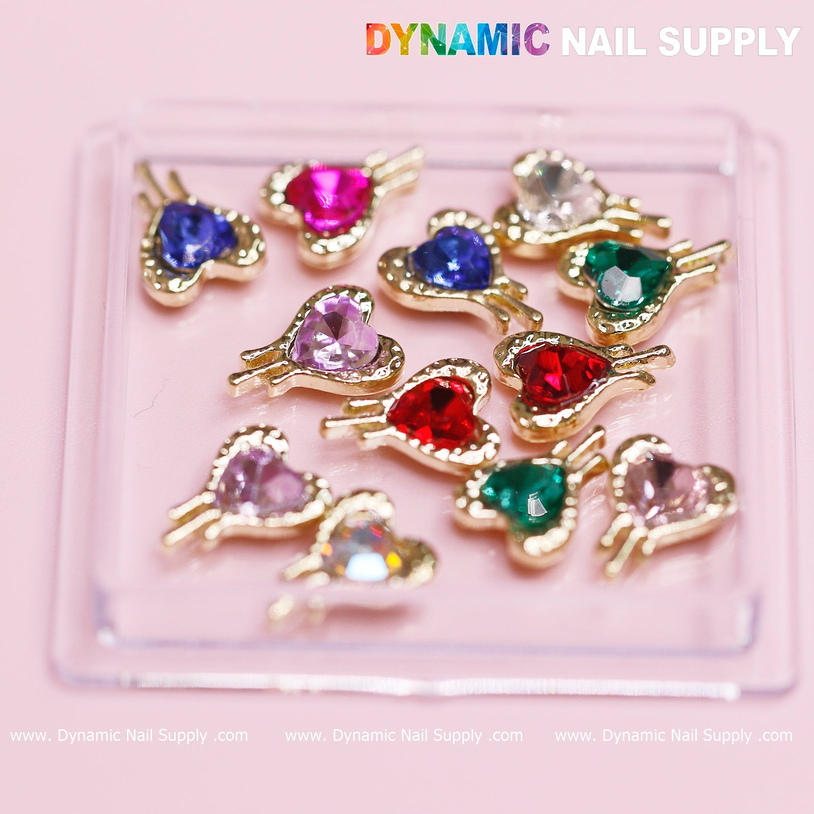 12 pcs Heart Charm with gold edge (Bleeding/Dripping) for Valentine Nails Design (Rhinestones engraved)