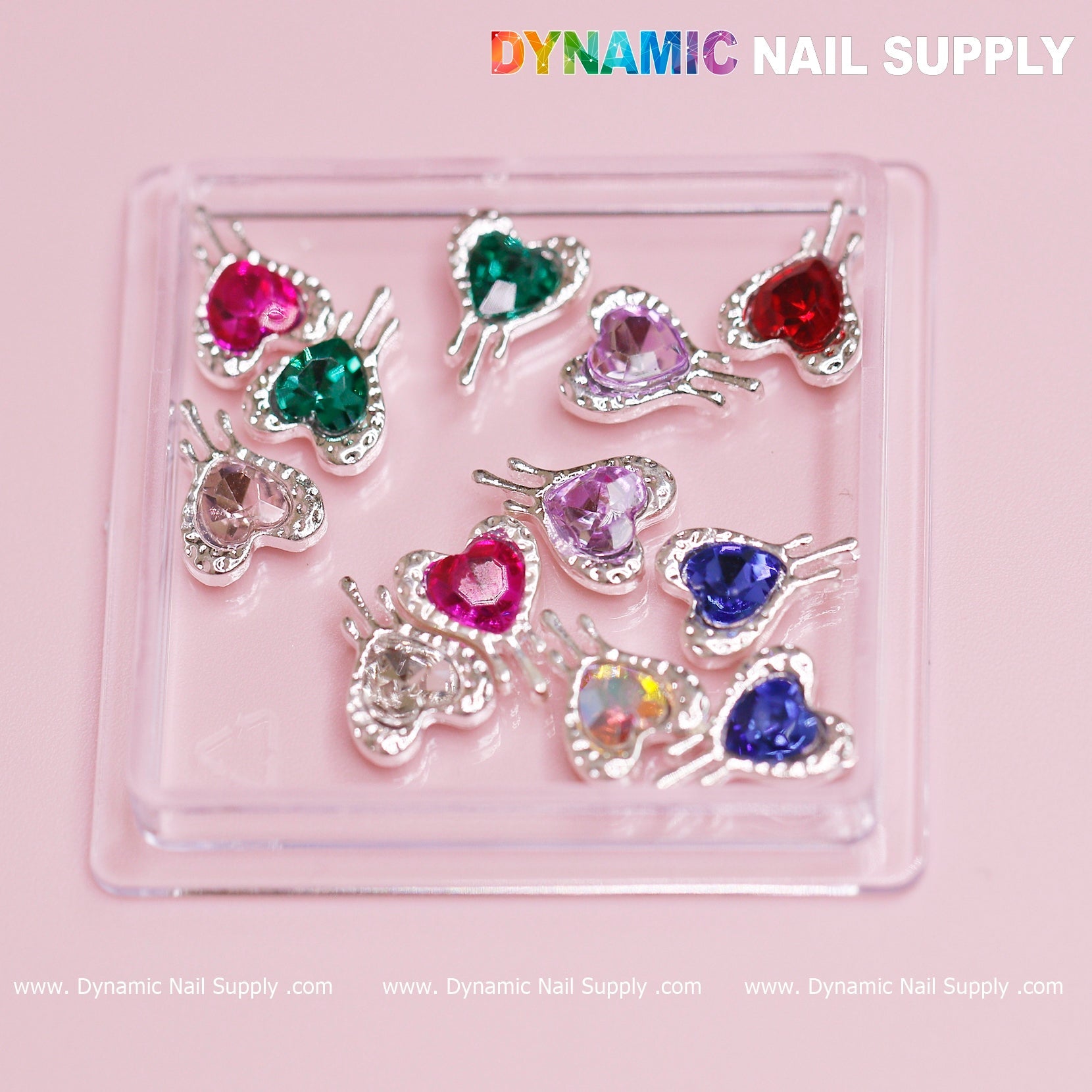 12 pcs Heart Charm with silver edge (Bleeding/Dripping) for Valentine Nails Design (Heart Rhinestones)