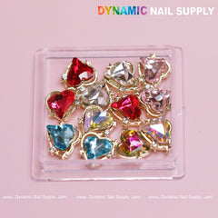 12 pcs Heart Charm (Mixed Colors - Gold Edge) for Valentine Nails Design (Heart Rhinestones engraved)