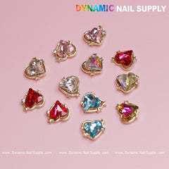 12 pcs Heart Charm (Mixed Colors - Gold Edge) for Valentine Nails Design (Heart Rhinestones engraved)