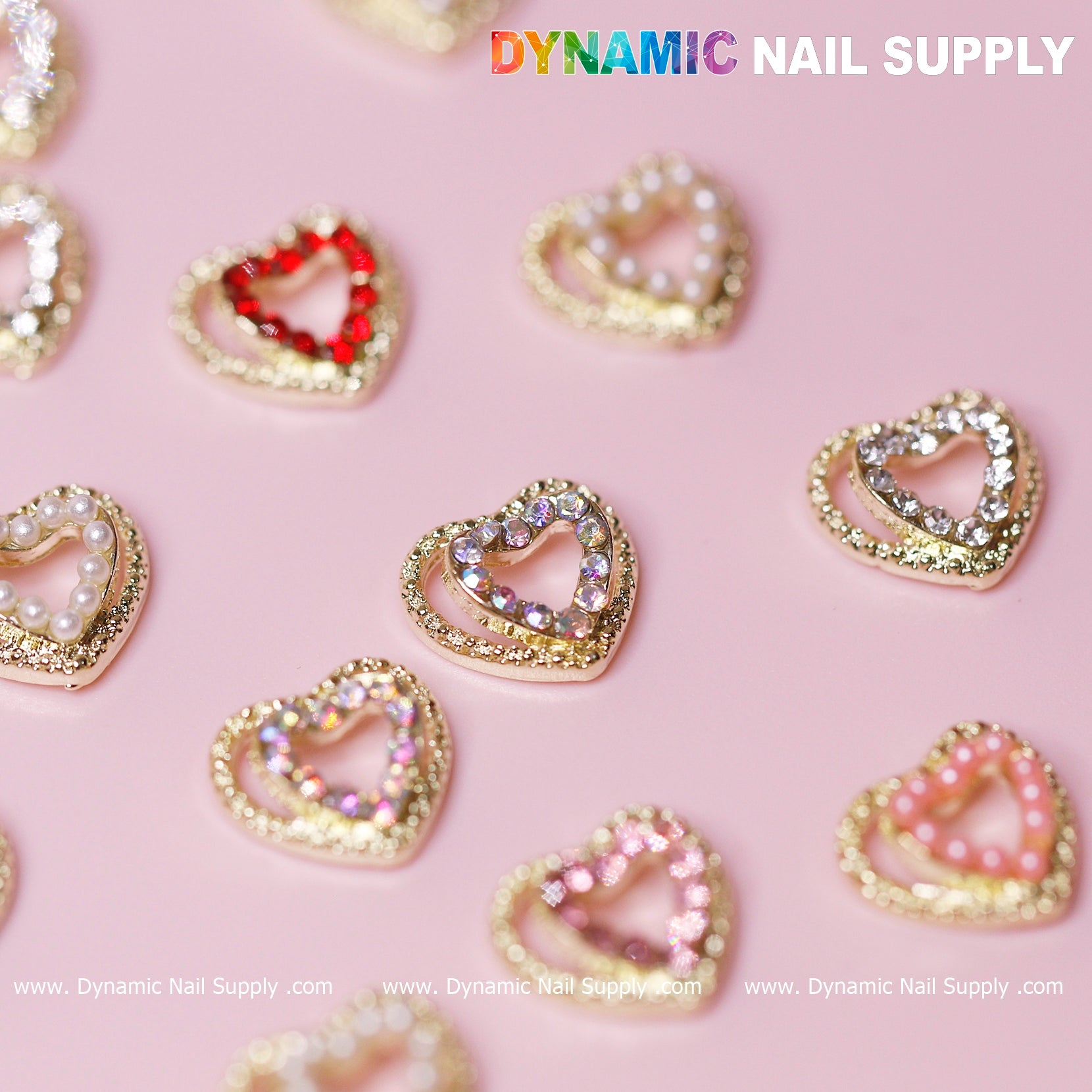 20 pcs Heart Charm for Valentine Nails Design (Rhinestones Border Edge)