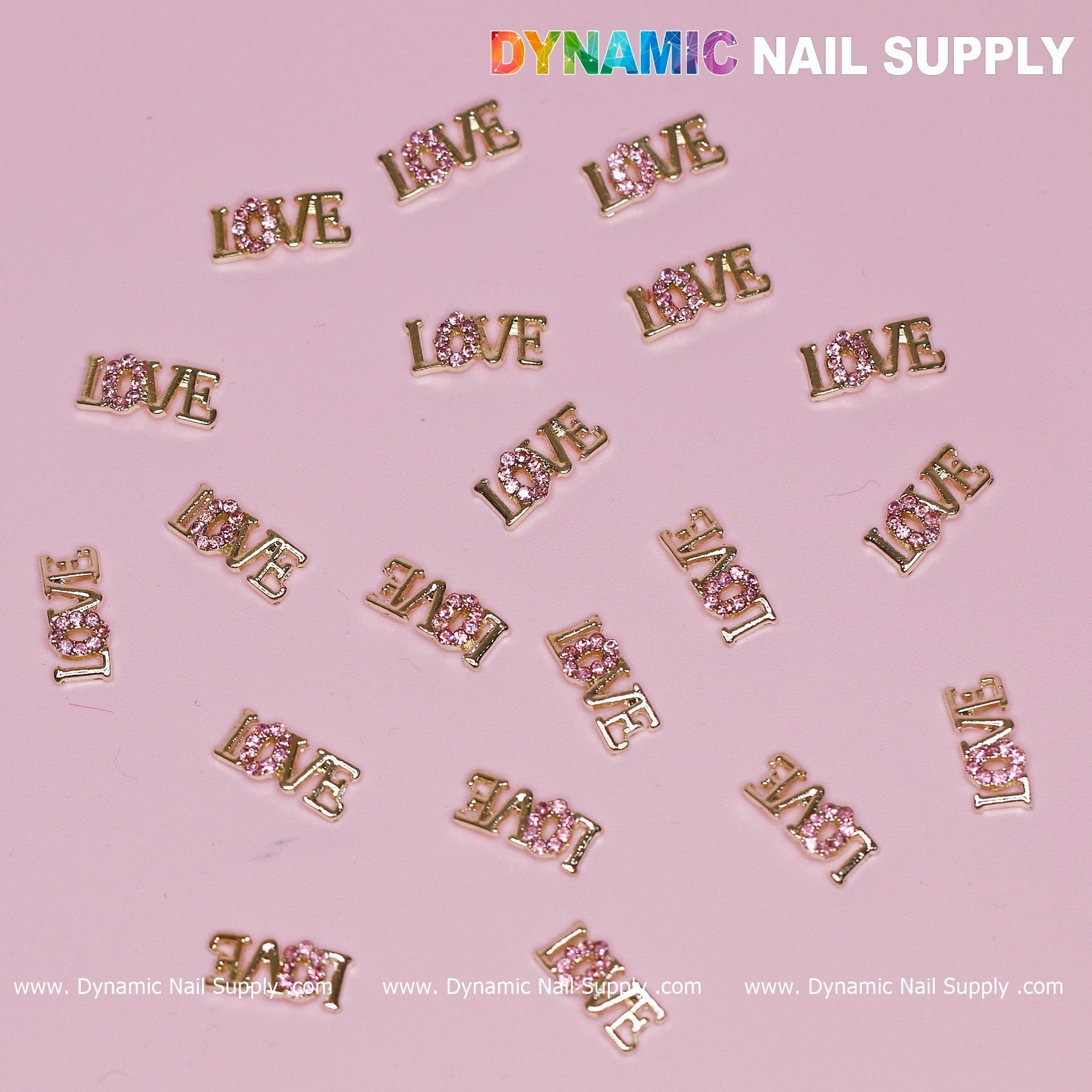 20 pcs Cute Letters Love Word Nail Charms ( letter O is engraved by small purple stones)
