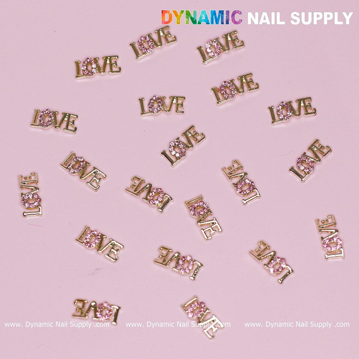 20 pcs Cute Letters Love Word Nail Charms ( letter O is engraved by small purple stones)