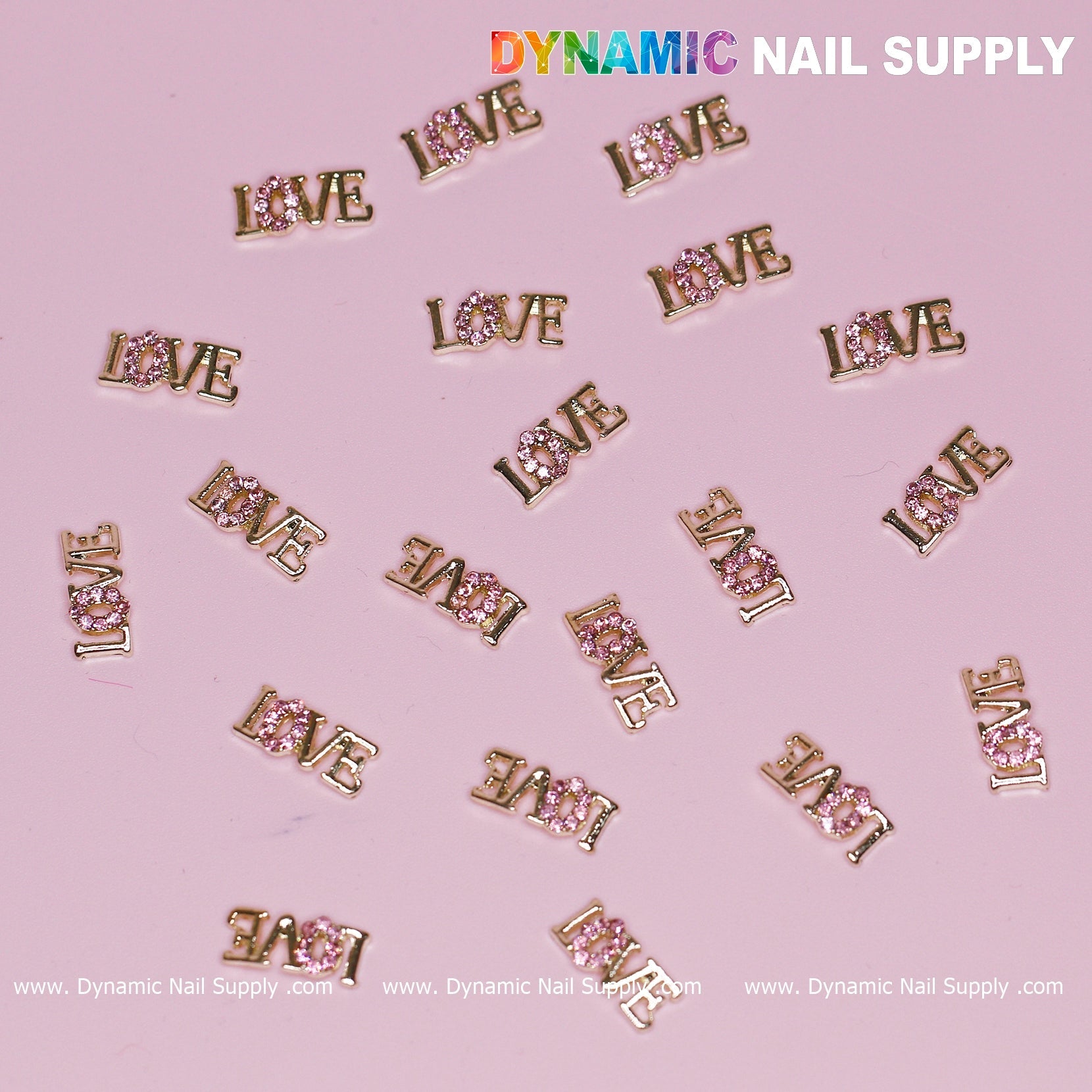20 pcs Cute Letters Love Word Nail Charms ( letter O is engraved by small purple stones)
