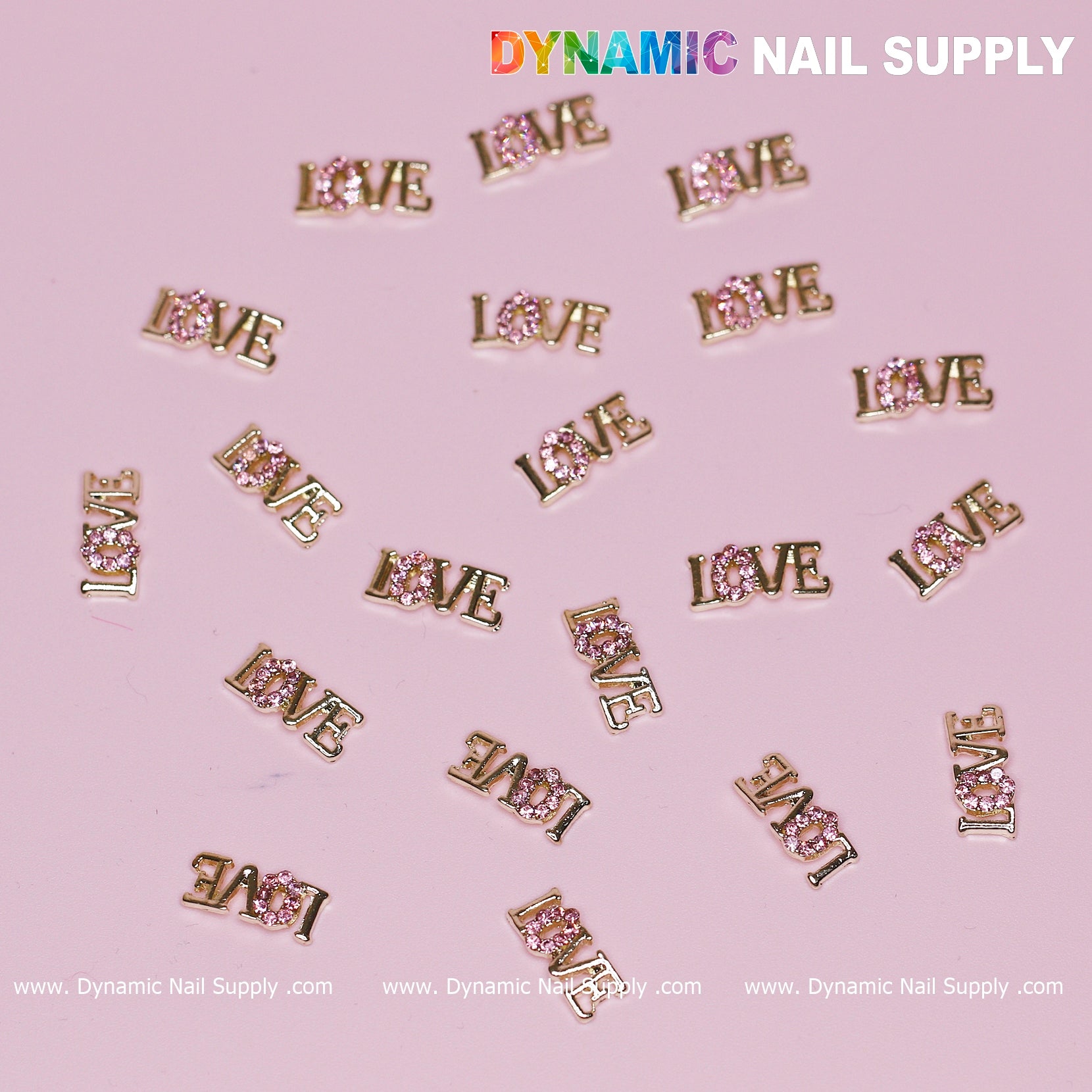 20 pcs Cute Letters Love Word Nail Charms ( letter O is engraved by small purple stones)