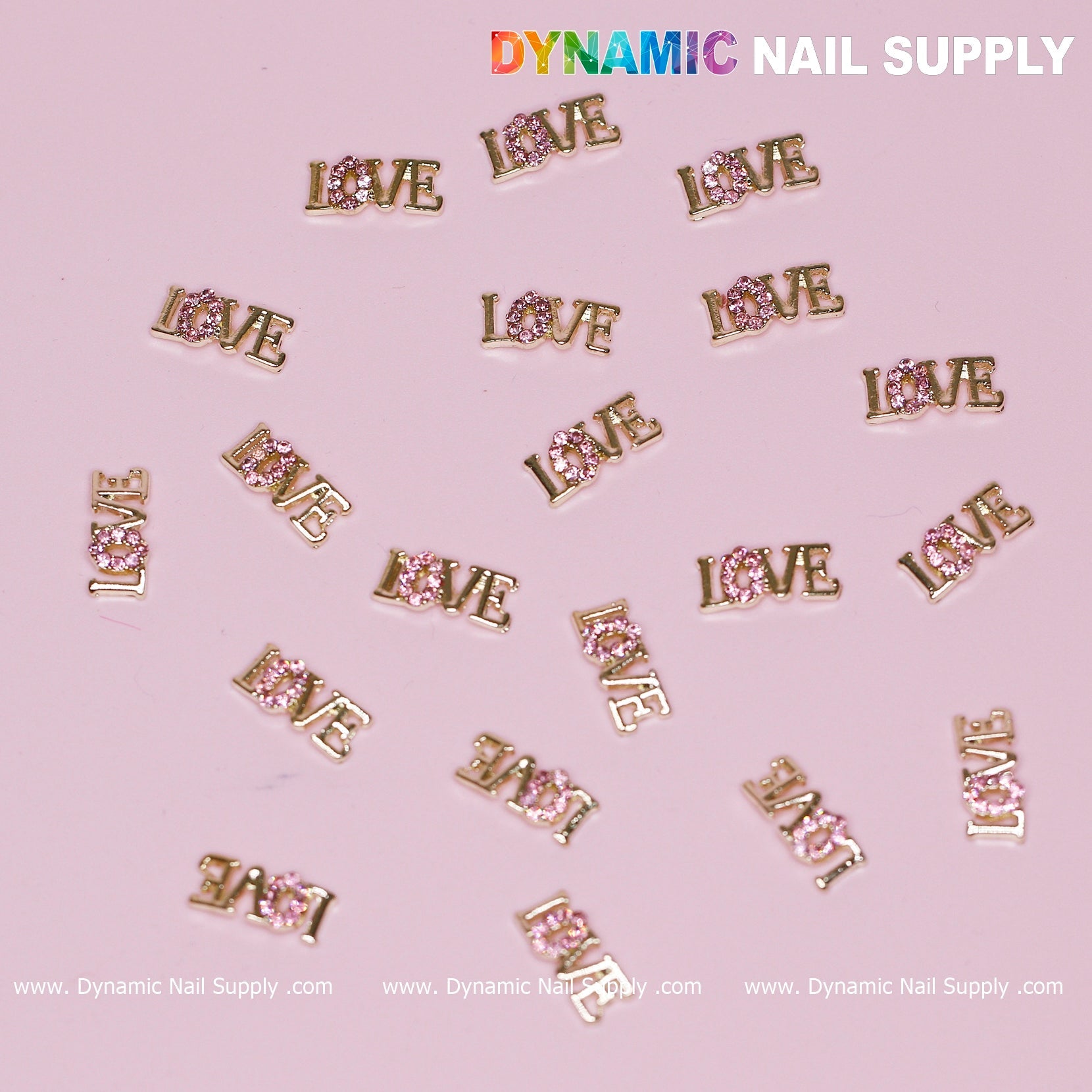 20 pcs Cute Letters Love Word Nail Charms ( letter O is engraved by small purple stones)