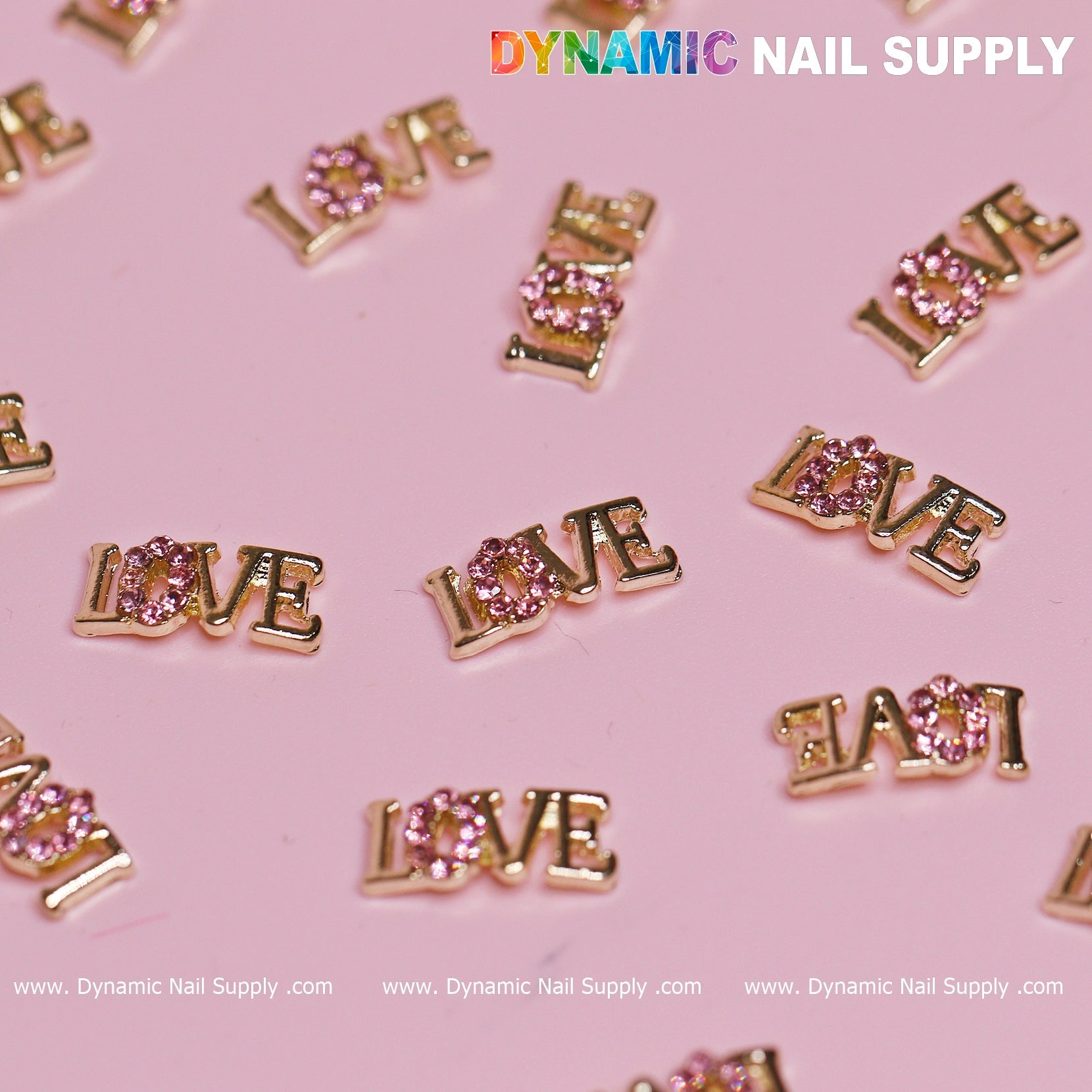 20 pcs Cute Letters Love Word Nail Charms ( letter O is engraved by small purple stones)