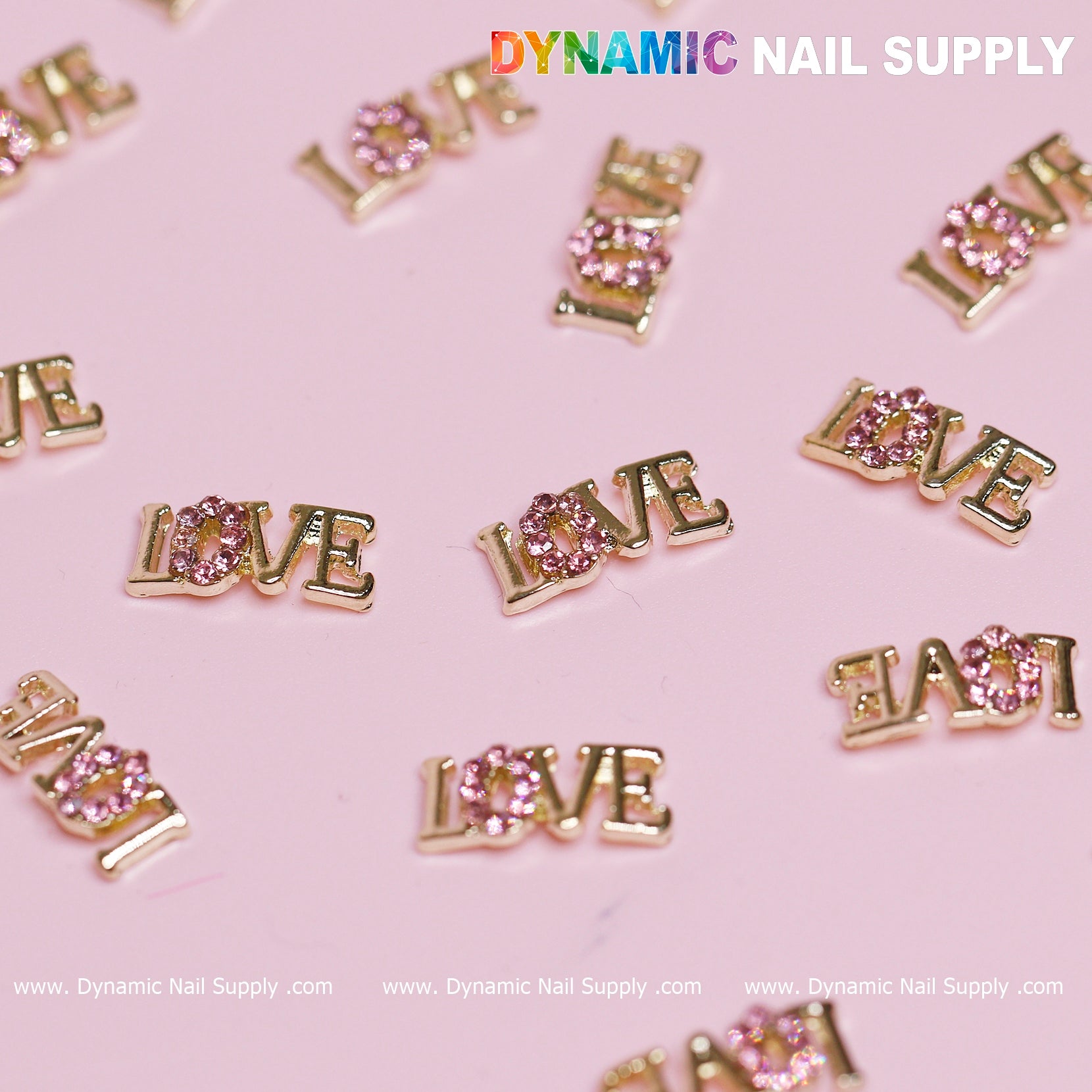 20 pcs Cute Letters Love Word Nail Charms ( letter O is engraved by small purple stones)