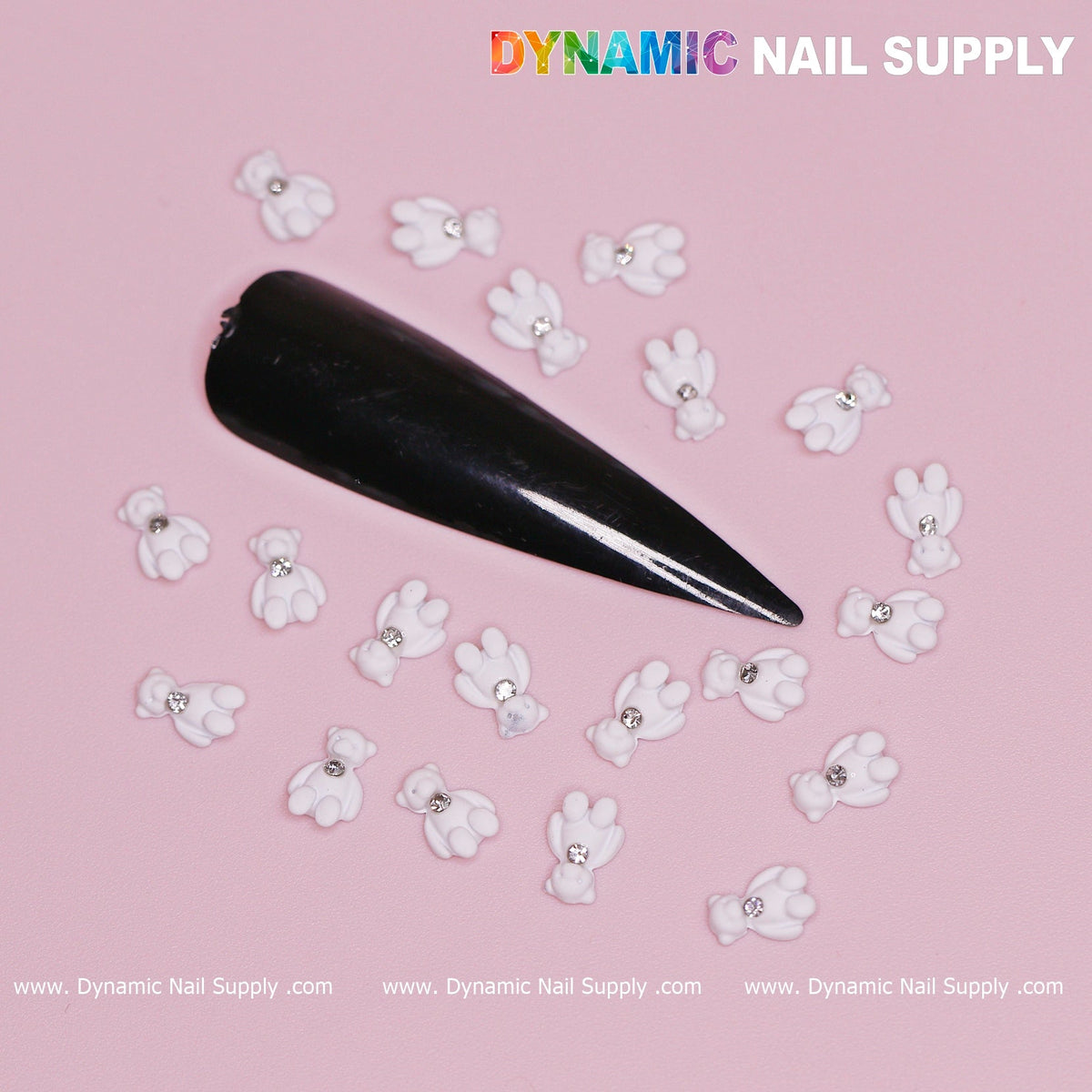 20 pcs White Teddy Bear Charm for Valentines Nail Design