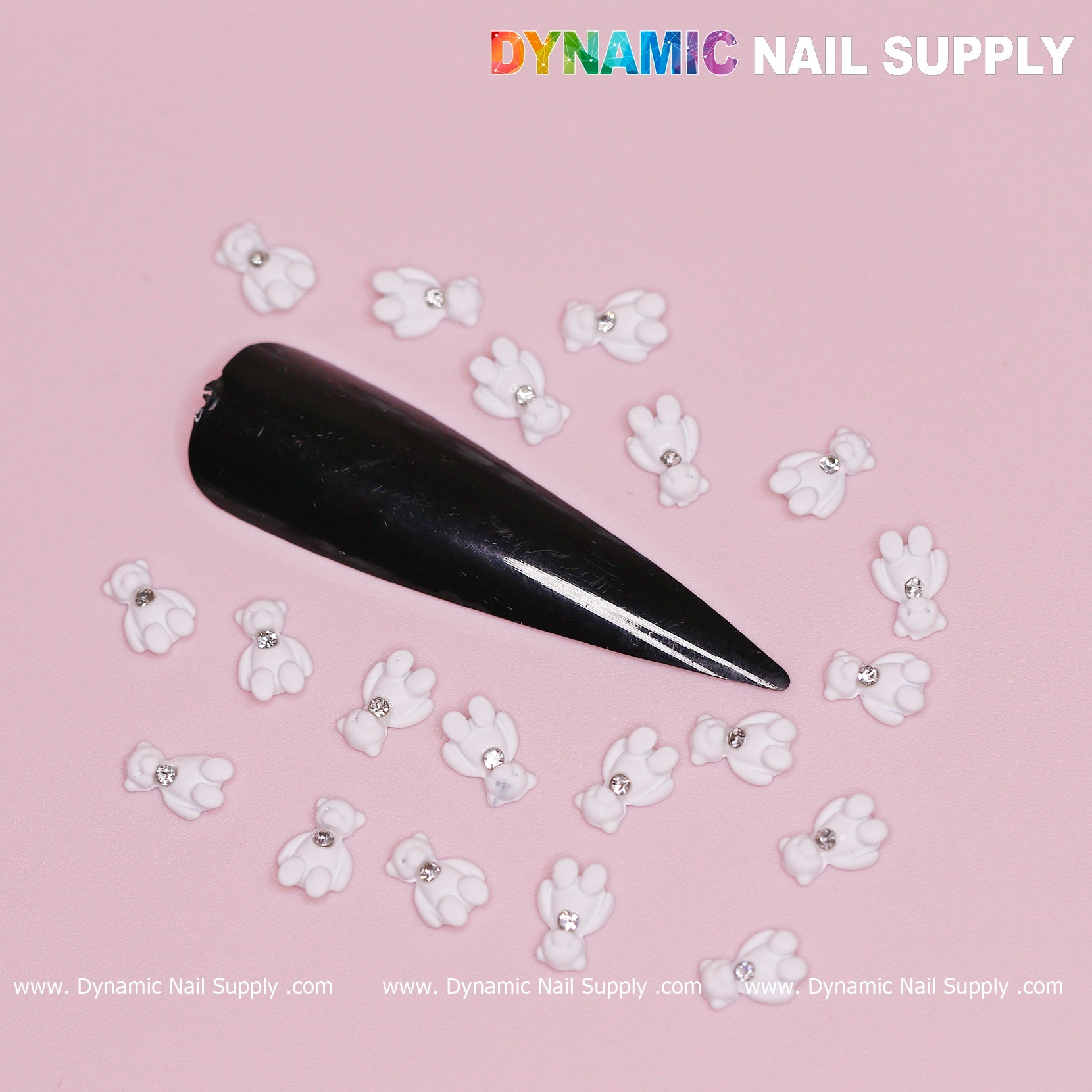 20 pcs White Teddy Bear Charm for Valentines Nail Design