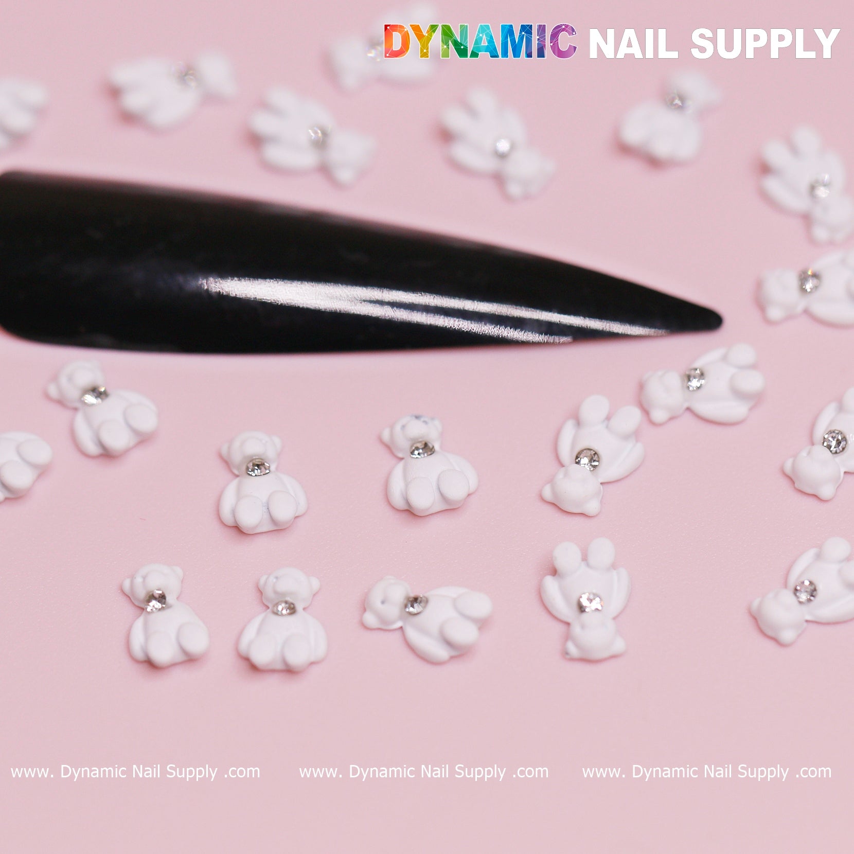 20 pcs White Teddy Bear Charm for Valentines Nail Design