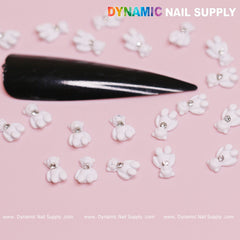 20 pcs White Teddy Bear Charm for Valentines Nail Design