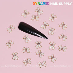20 pcs Luxury White Bow Charms With Golden Contours For Valentines Nail Designs