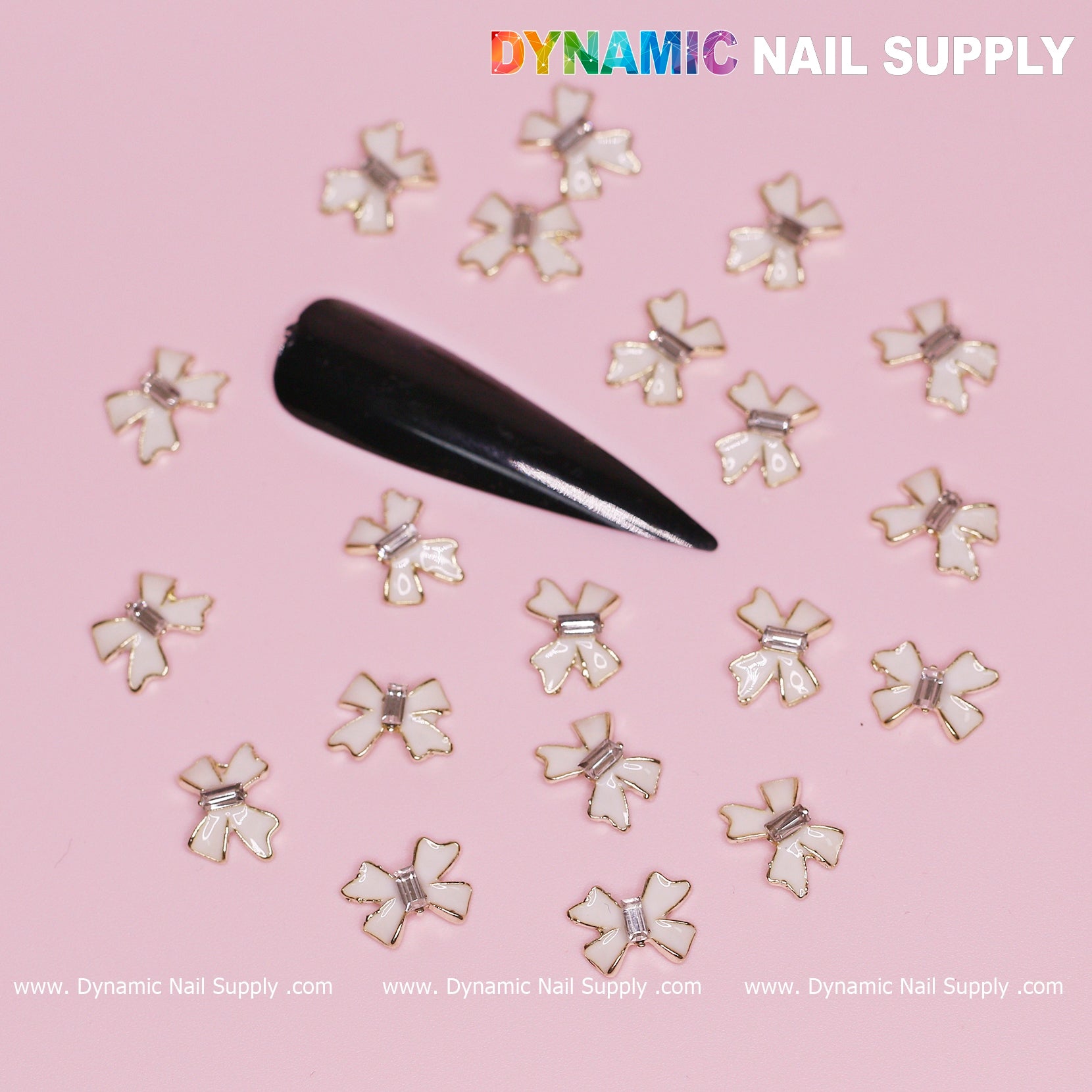 20 pcs Luxury White Bow Charms With Golden Contours For Valentines Nail Designs