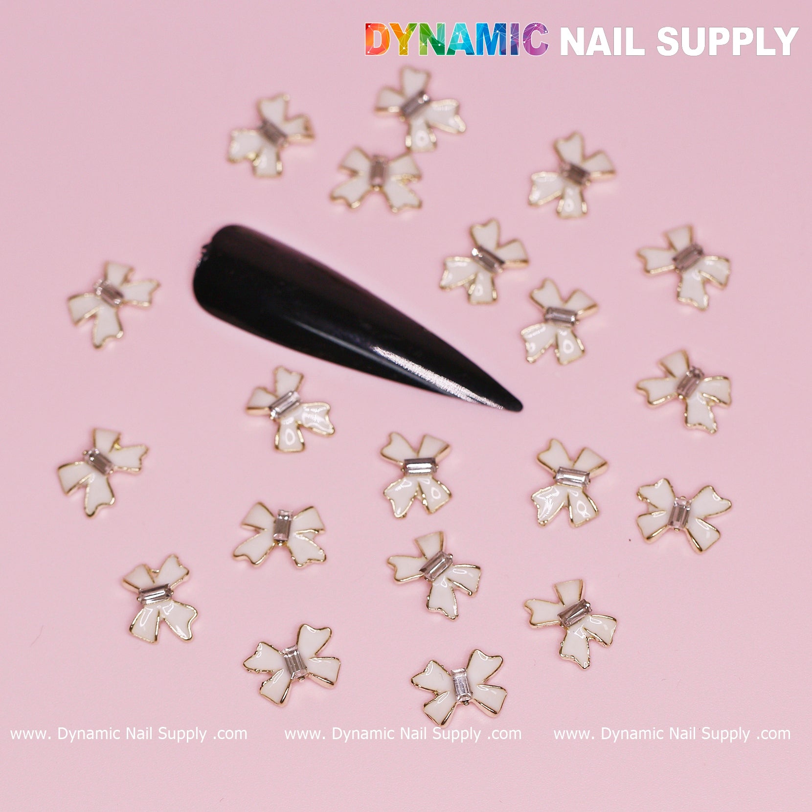 20 pcs Luxury White Bow Charms With Golden Contours For Valentines Nail Designs