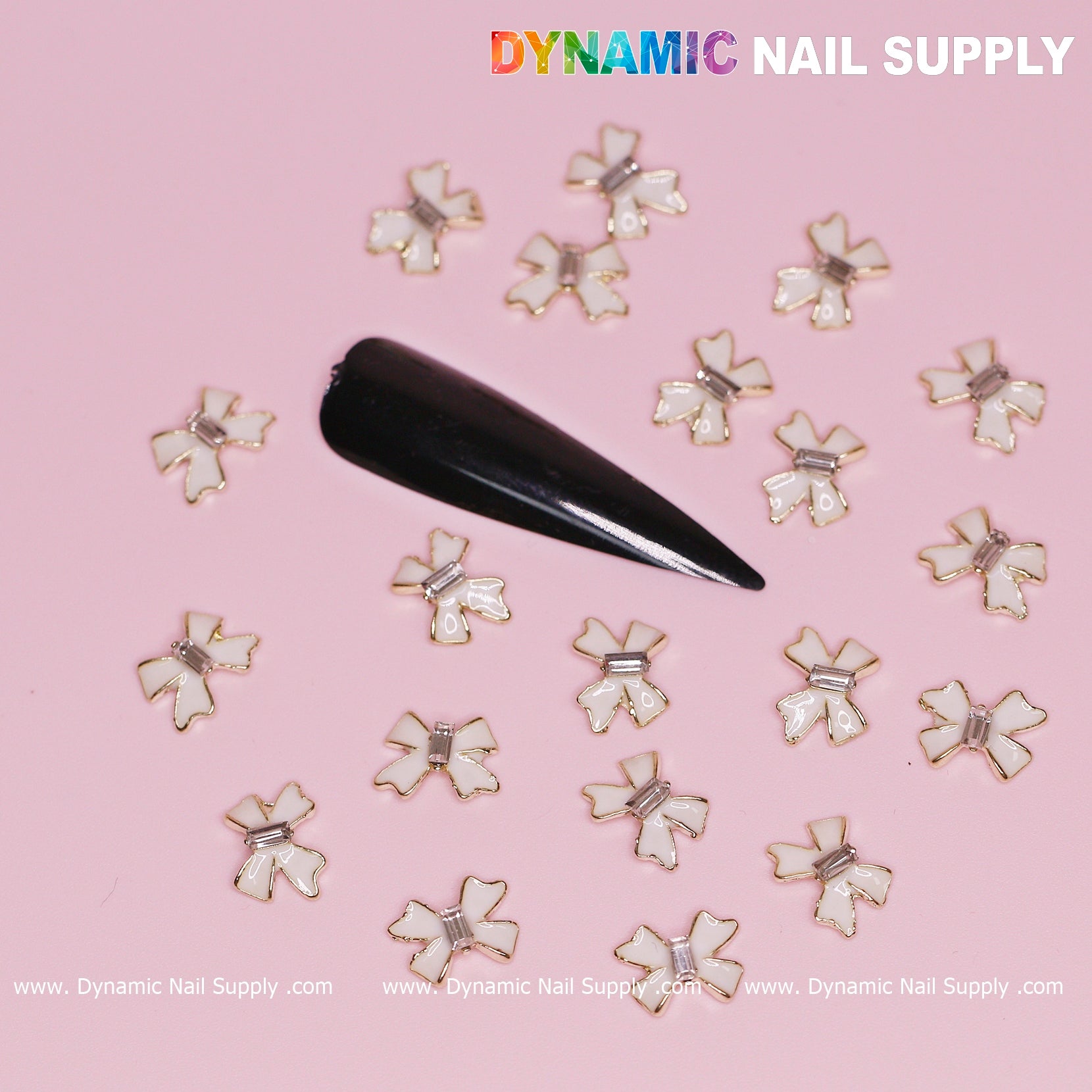 20 pcs Luxury White Bow Charms With Golden Contours For Valentines Nail Designs