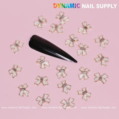 20 pcs Luxury White Bow Charms With Golden Contours For Valentines Nail Designs
