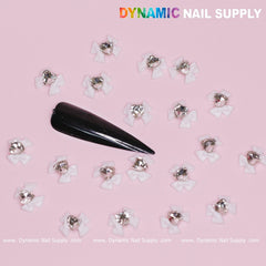 20 pcs Luxury White Bow Charms Engraved With Crystal Clear Heart For Valentines Nail Designs