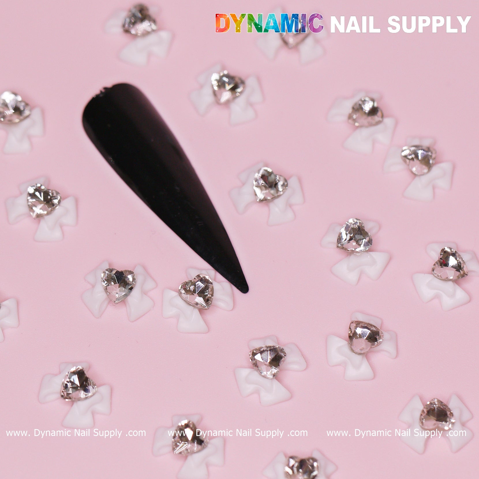20 pcs Luxury White Bow Charms Engraved With Crystal Clear Heart For Valentines Nail Designs