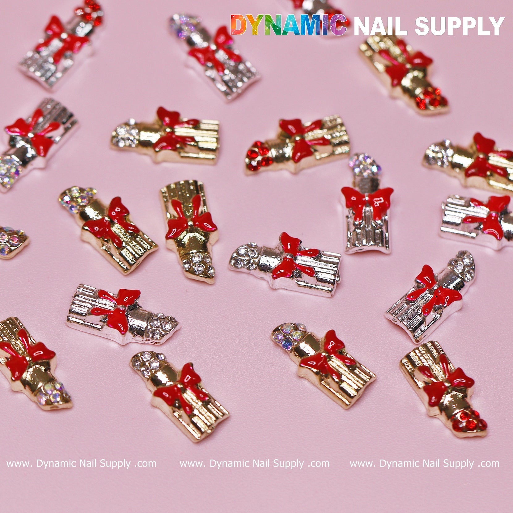 20 pcs Lipstick Charms with Red Bows for Valentines Nail Art Design