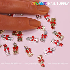20 pcs Lipstick Charms with Red Bows for Valentines Nail Art Design