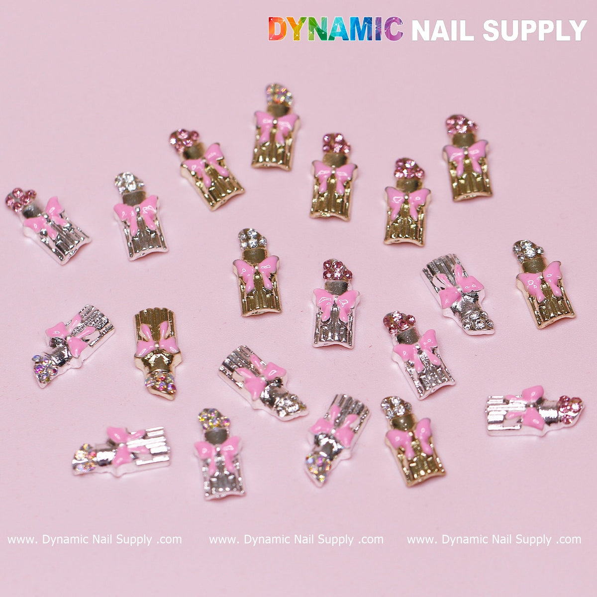 20 pcs Lipstick Charms with Pink Bows for Valentines Nail Art Design