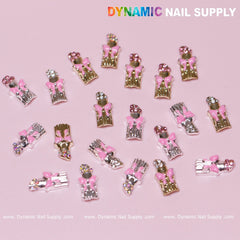 20 pcs Lipstick Charms with Pink Bows for Valentines Nail Art Design