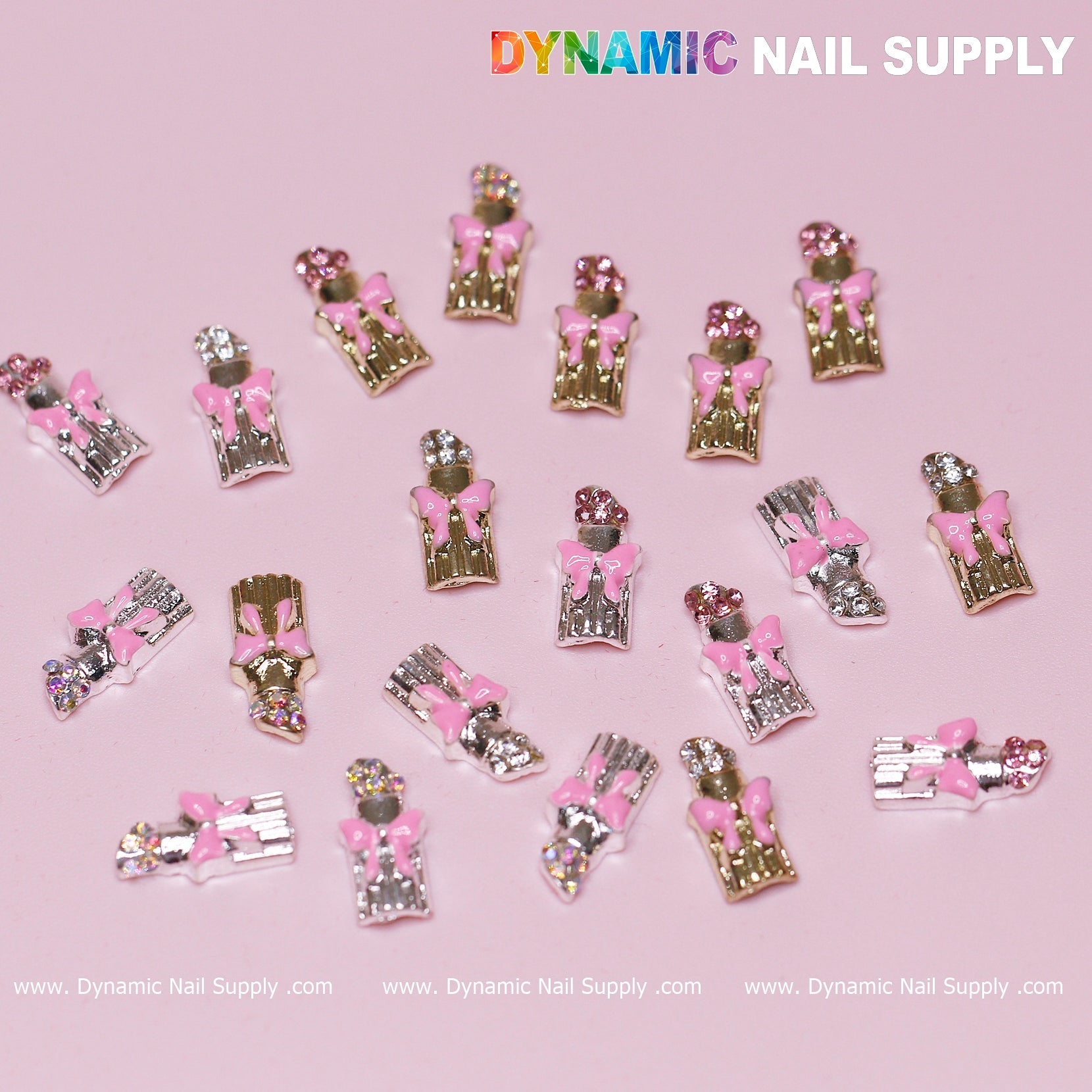 20 pcs Lipstick Charms with Pink Bows for Valentines Nail Art Design