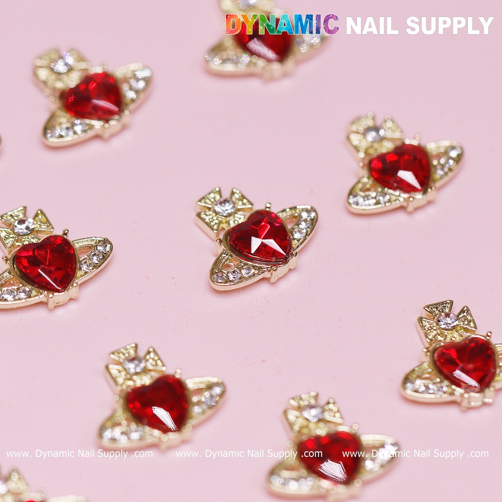 12 pcs Vivienne Westwood Vintage Red Heart Charms for Nails art designer