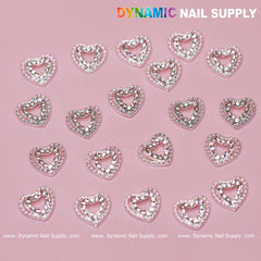 20 pcs 3D Silver Heart Shape Charms for Valentines Nails Art Design