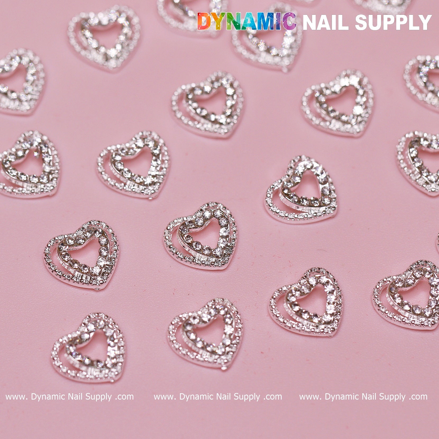 20 pcs 3D Silver Heart Shape Charms for Valentines Nails Art Design
