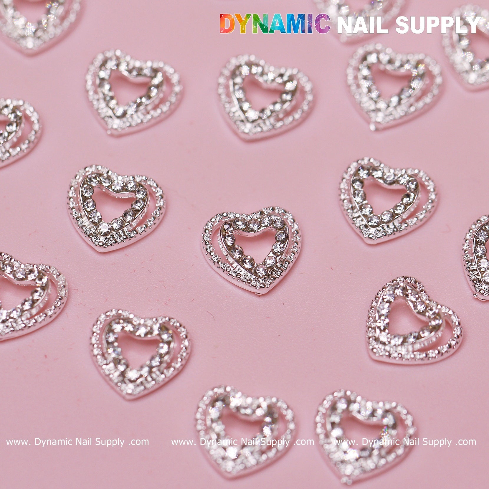 20 pcs 3D Silver Heart Shape Charms for Valentines Nails Art Design